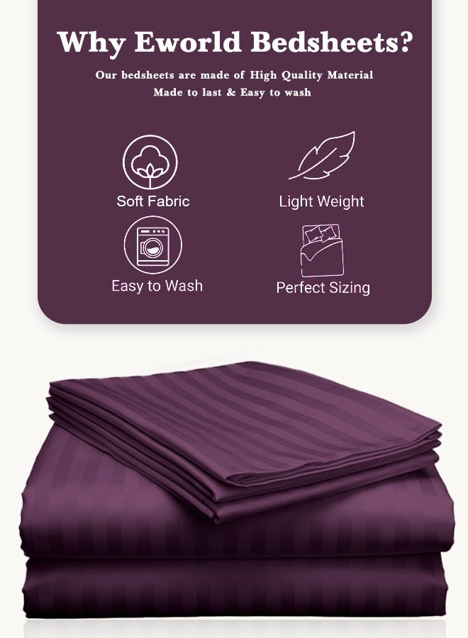 Eworld 3 Piece Luxury Purple Striped Bed Sheet Set with 1 Deep Pocket Fitted Sheet and 2 Pillowcases for Hotel and Home Crafted from Ultra Soft and Breathable For All Seasons Microfiber for Year-Round Comfort (Single/Double) - Image 3