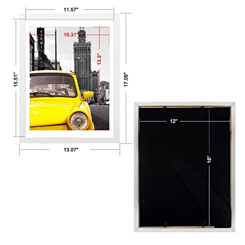 Emeyart 12x16 White Picture Frames Display 11x14 Documents with Mat or 12 x 16 Photo Without Mat Solid Wood Picture Frame for Living Room and Office Wall Decor - Image 2