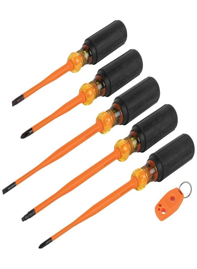Klein Tools 33736INS Insulated Screwdriver Set, Made in USA, 1000V Slim-Tip Driver with Phillips, Cabinet and Square Bits and a Magnetizer, 6-Piece - Image 1