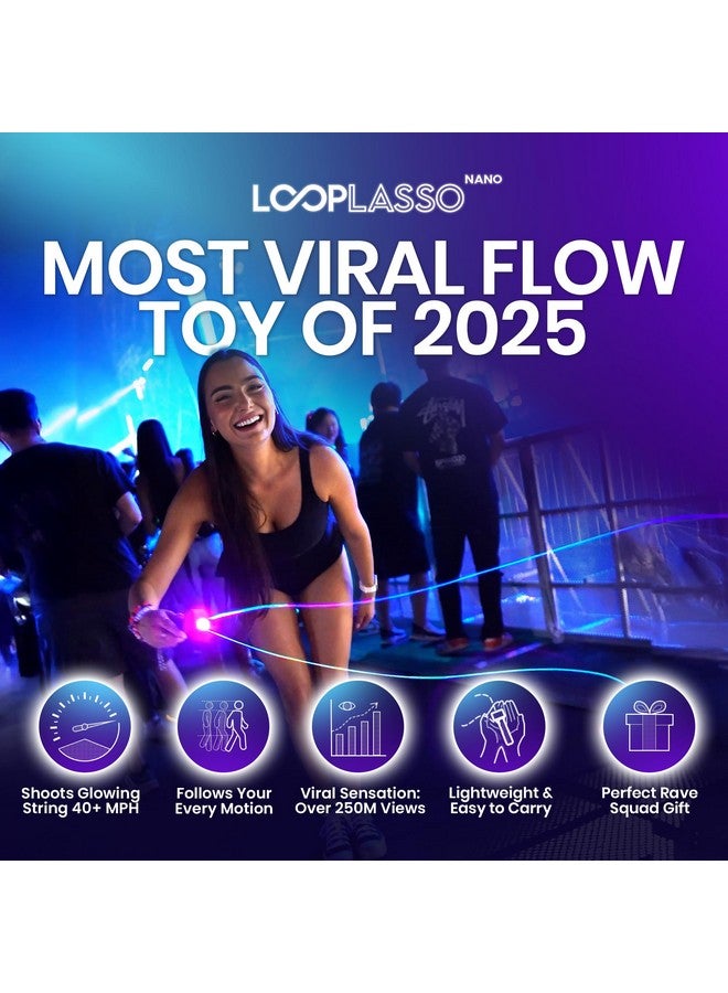 Loop Lasso Loop Lasso NANO Glow-in-the-Dark String Shooter Toy with Built-in UV Blacklight, Interactive STEM Toy for Kids and Adults, Viral Rave Accessory and Light Show Gadget  - Image 2