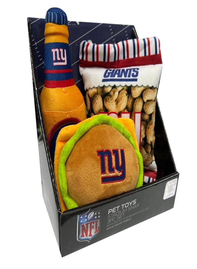 Pets First NFL New York Giants Football Stadium Snax Gift Boxset, Set of 3 Dog Toys with Inner Squeakers. Football Themed Dog Toys with NFL Team Logo - Image 1