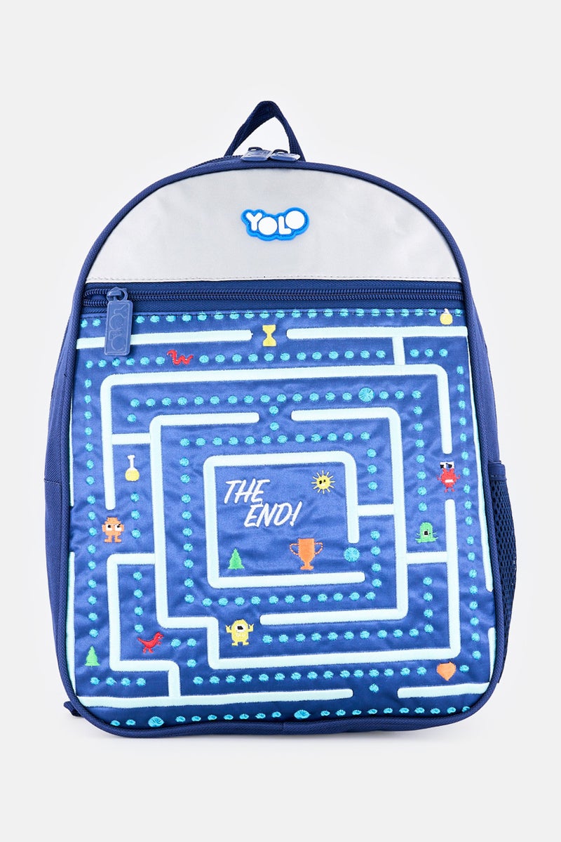 YOLO Kids Boy Embroidered Kindergarten Backpack, Multicolor - Image 1
