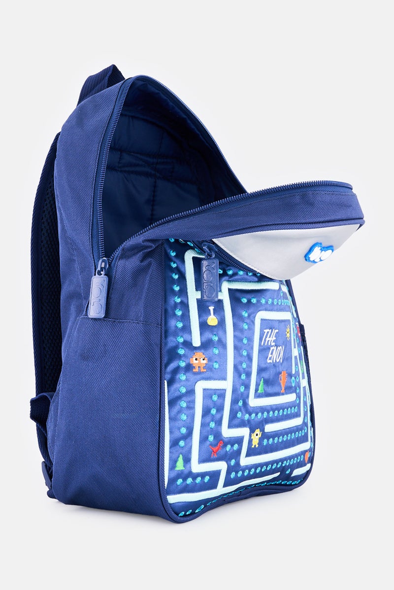 YOLO Kids Boy Embroidered Kindergarten Backpack, Multicolor - Image 3
