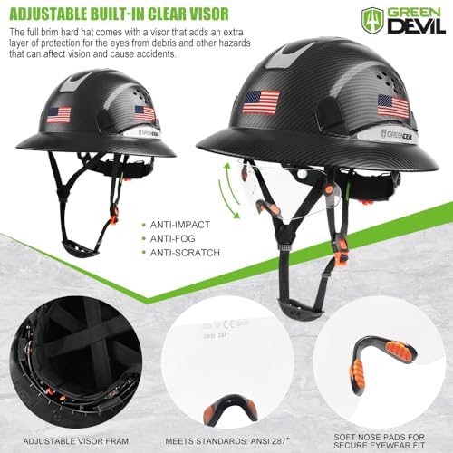GREEN DEVIL Full Brim Hard Hat with Built-in Visor Vented Construction Safety Helmet OSHA Approved Cascos De Construccion ABS Work Hardhat Helmets for Men Women OSHA Approved - Image 3