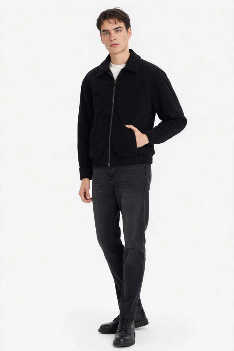 ديفاكتو Oversize Fit Shirt Collar Velvet Zippered Jacket
