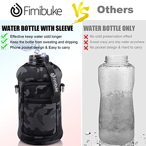 Fimibuke Half Gallon Water Bottle with Sleeve 64 OZ Water Bottle with Handle & Straw Leakproof Motivational Sports Gym Water Bottle with Time Marker BPA Free Water Jug with Neoprene Holder - Camo - Image 3