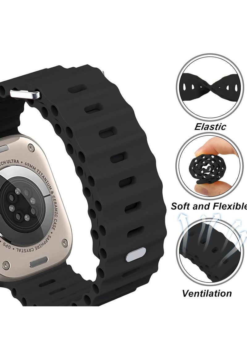 Apple Watch Ocean Band 49mm 45mm 44mm 42mm Soft Silicone Black - Image 2