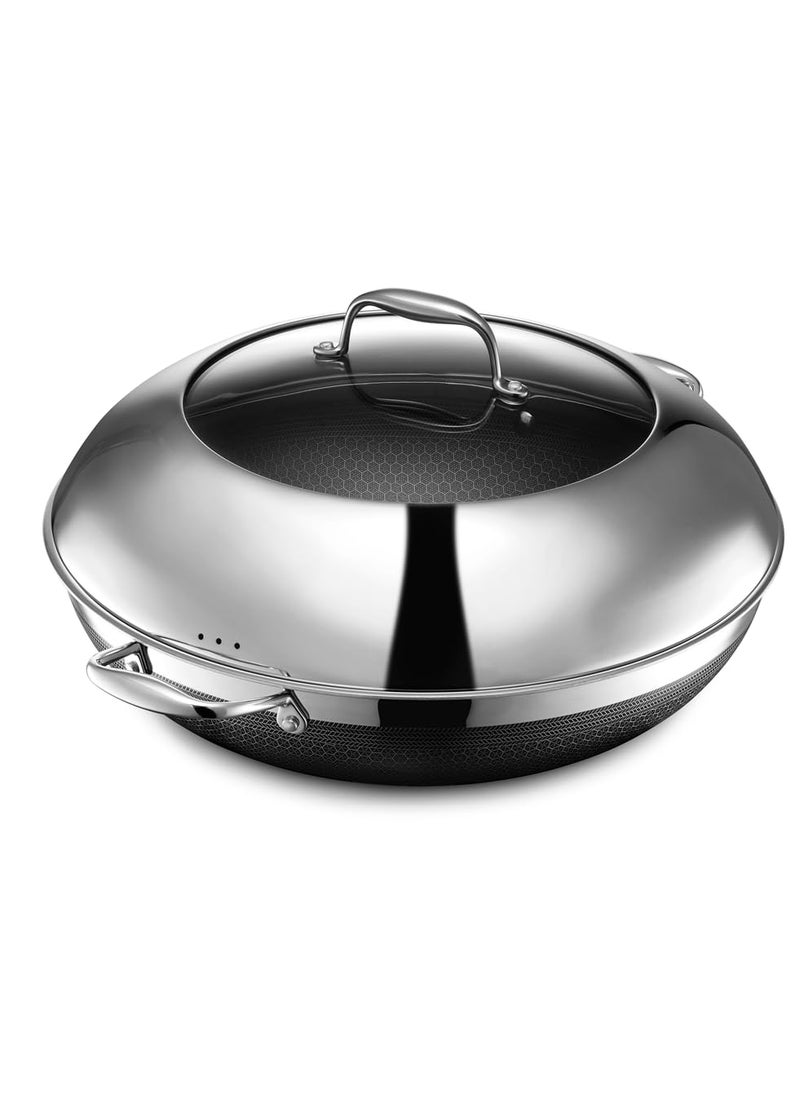HexClad HexClad Hybrid Nonstick 14Inch Wok with Stainless Steel Lid StayCool Handles DishwasherFriendly OvenSafe Up to 900F InductionReady Compatible with All Cooktops 