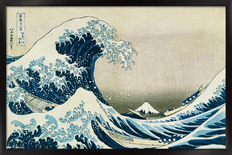 Trends International The Great Wave off Kanagawa by Hokusai Wall Poster 34L x 224W Black Framed Version