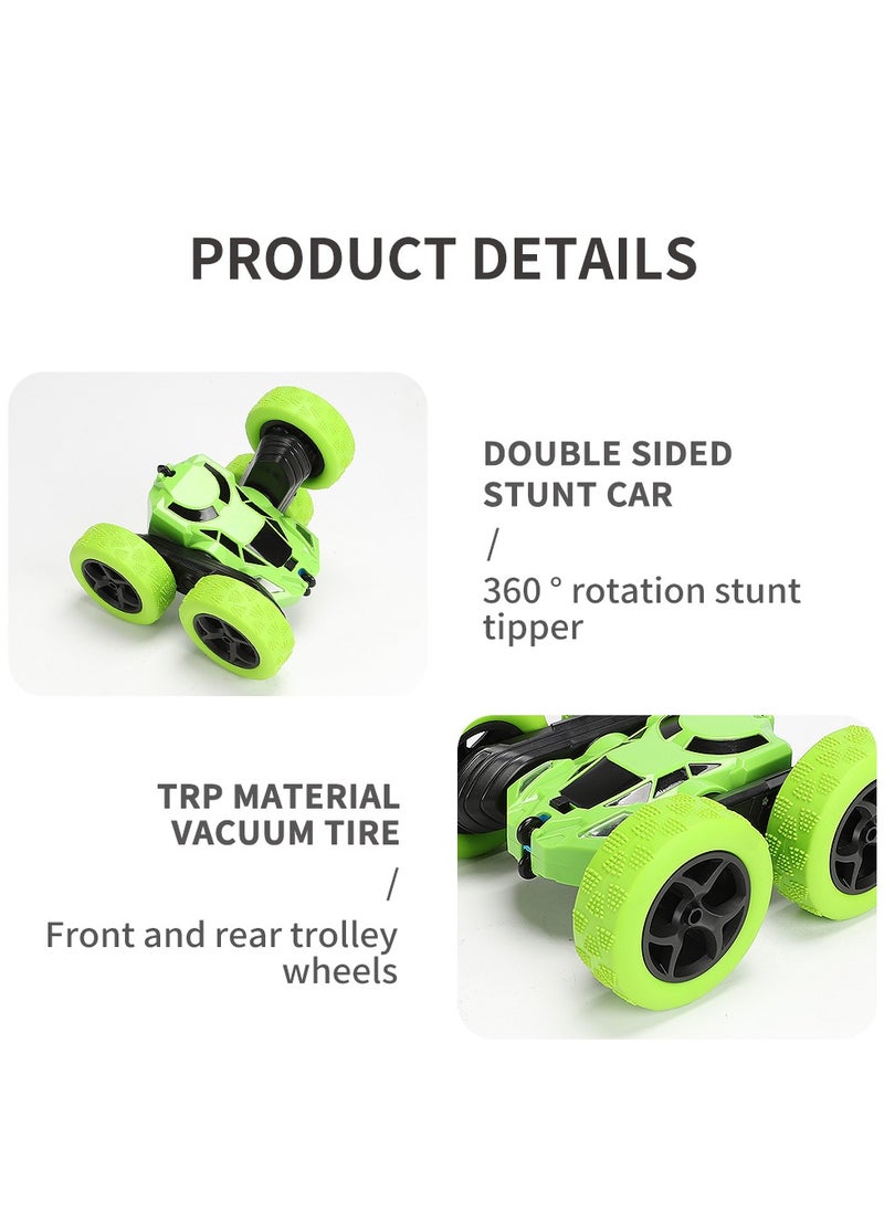 unikbebe 360° Rotating Remote Control Car for Kids - Double Sided 4WD RC Stunt Car with Headlights, 2.4GHz Off-Road Electric Race Toy, Rechargeable Stunt Drifting Car (Green) for Ages 3+  - Image 3