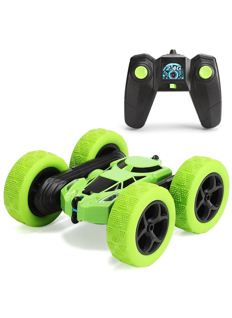 unikbebe 360° Rotating Remote Control Car for Kids - Double Sided 4WD RC Stunt Car with Headlights, 2.4GHz Off-Road Electric Race Toy, Rechargeable Stunt Drifting Car (Green) for Ages 3+  - Image 1
