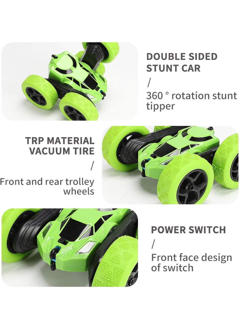unikbebe 360° Rotating Remote Control Car for Kids - Double Sided 4WD RC Stunt Car with Headlights, 2.4GHz Off-Road Electric Race Toy, Rechargeable Stunt Drifting Car (Green) for Ages 3+  - Image 4