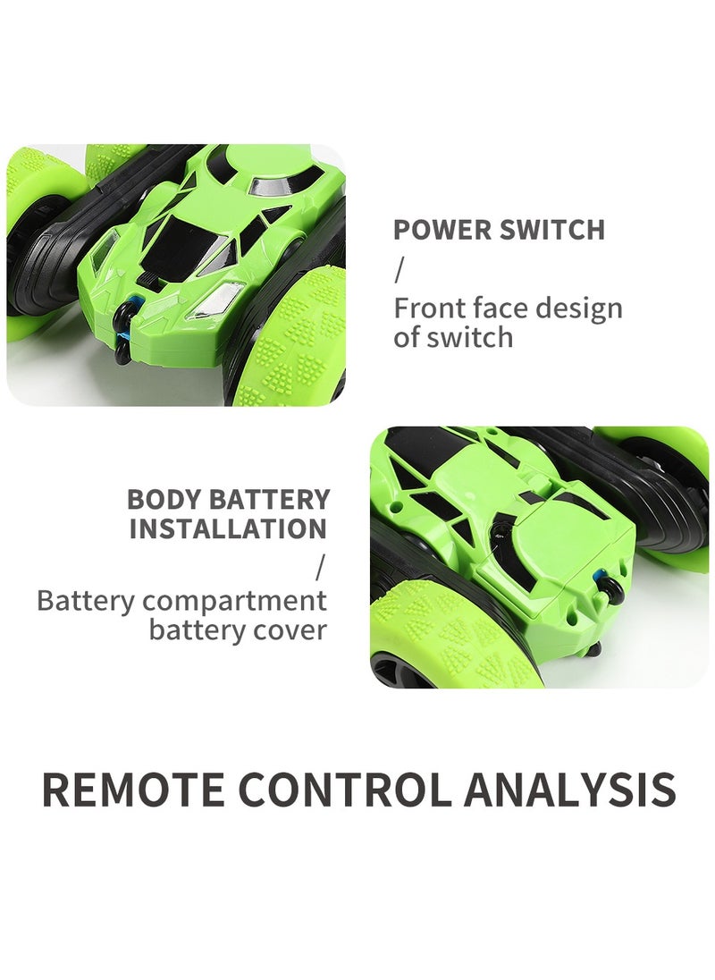 unikbebe 360° Rotating Remote Control Car for Kids - Double Sided 4WD RC Stunt Car with Headlights, 2.4GHz Off-Road Electric Race Toy, Rechargeable Stunt Drifting Car (Green) for Ages 3+  - Image 5