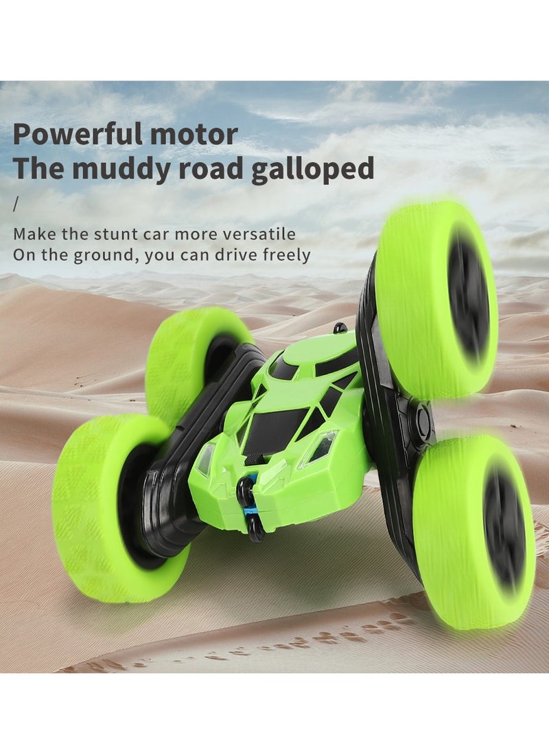 unikbebe 360° Rotating Remote Control Car for Kids - Double Sided 4WD RC Stunt Car with Headlights, 2.4GHz Off-Road Electric Race Toy, Rechargeable Stunt Drifting Car (Green) for Ages 3+  - Image 2