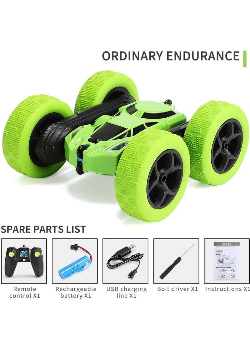 unikbebe - 360° Rotating Remote Control Car for Kids - Double Sided 4WD RC Stunt Car with Headlights, 2.4GHz Off-Road Electric Race Toy, Rechargeable Stunt Drifting Car (Green) for Ages 3+ - Image 1