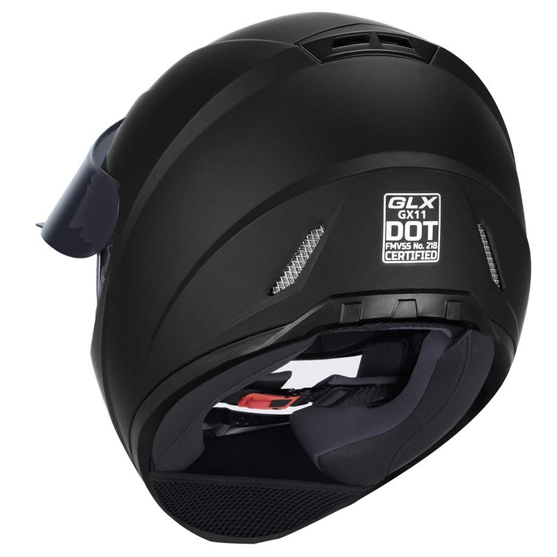 GLX GX11 Compact Motorcycle Helmet - Matte Black, Small - Full Face w/ Tinted Visor, DOT Approved - Image 4