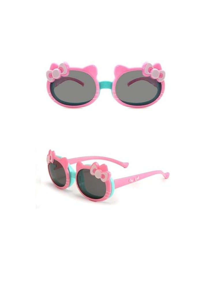 KHAJUL Polarized Flip Sunglasses for Kids 3-12 Years, Cartoon Style for Girls and Boys (Pink) - Image 2