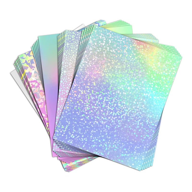 Inkjet printing vinyl self-adhesive paper, glossy printable stickers, holographic laminate sheet (four patterns, 24 sheets in total) - Image 1