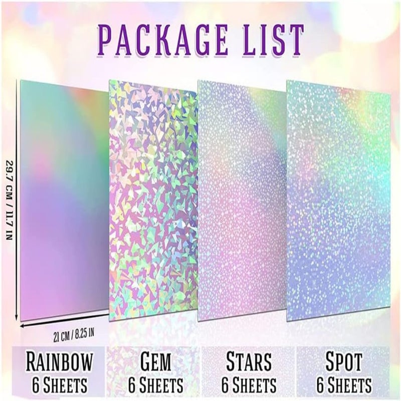 Inkjet printing vinyl self-adhesive paper, glossy printable stickers, holographic laminate sheet (four patterns, 24 sheets in total) - Image 3