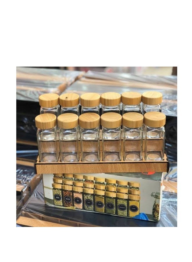 Generic - Spice Set 12 Jars with Stand and spice stickers +spoon - Image 1