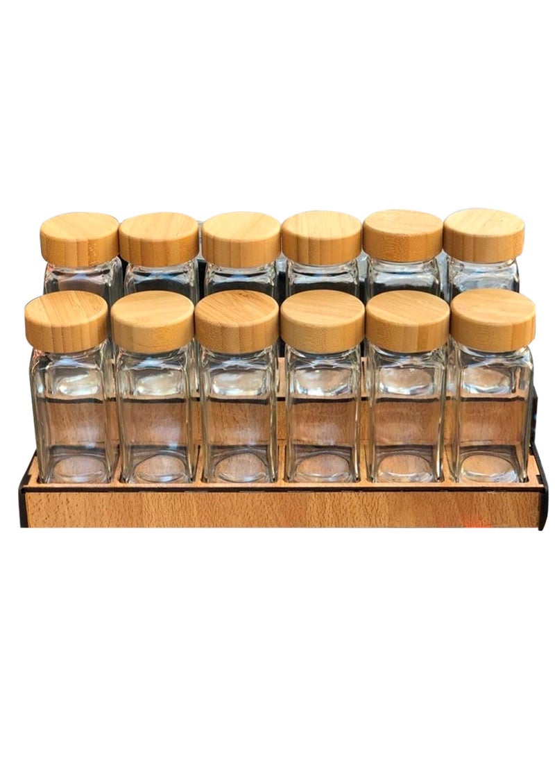 Generic - Spice Set 12 Jars with Stand and spice stickers +spoon - Image 1