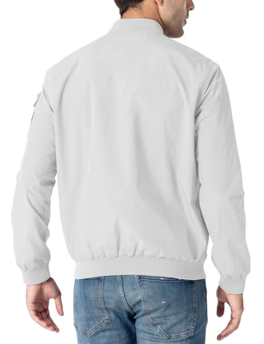 Rdruko Men's Lightweight Bomber Jacket Casual Stylish Fashion Coat Windbreaker(Sliver White, US S) - Image 2