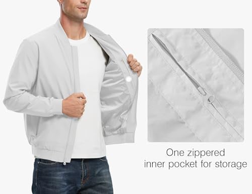 Rdruko Men's Lightweight Bomber Jacket Casual Stylish Fashion Coat Windbreaker(Sliver White, US S) - Image 4