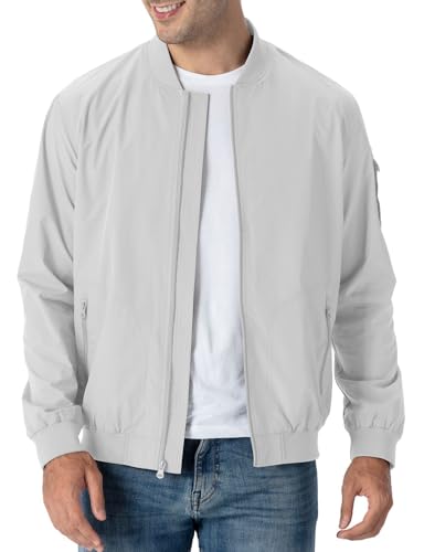 Rdruko Men's Lightweight Bomber Jacket Casual Stylish Fashion Coat Windbreaker(Sliver White, US S) - Image 1