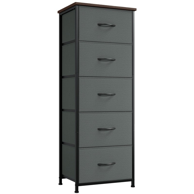 Somdot Tall Dresser for Bedroom with 5 Drawers, Storage Organizer Chest of Drawers with Removable Fabric Bins for Closet Bedside Living Room Laundry Entryway Hallway, Charcoal Grey - Image 1