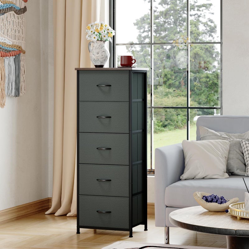 Somdot Tall Dresser for Bedroom with 5 Drawers, Storage Organizer Chest of Drawers with Removable Fabric Bins for Closet Bedside Living Room Laundry Entryway Hallway, Charcoal Grey - Image 4