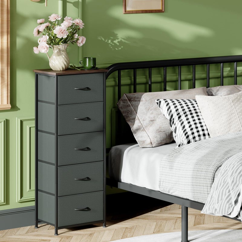 Somdot Tall Dresser for Bedroom with 5 Drawers, Storage Organizer Chest of Drawers with Removable Fabric Bins for Closet Bedside Living Room Laundry Entryway Hallway, Charcoal Grey - Image 2