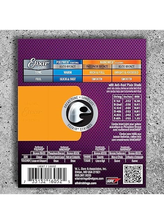 إليكسر أوتار، أوتار جيتار أكوستيك، نحاس فوسفوري مع طلاء NANOWEB، نغمة غنية ومتينة تدوم طويلاً مع شعور مريح، مجموعة أوتار 6، خفيفة 12-53 - Image 2