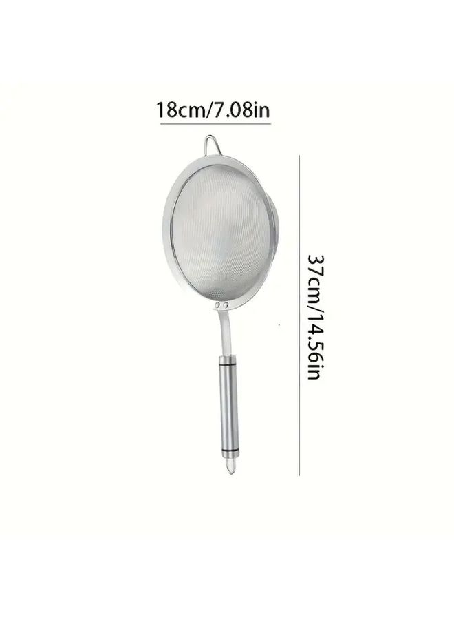 1pc 7.09 Inch Stainless Steel Mesh Strainer With Perforated Spoon Multi Functional Kitchen Sieve For Filtering Flour Juice Loose Leaf Tea And Vegetable Noodles - Image 4