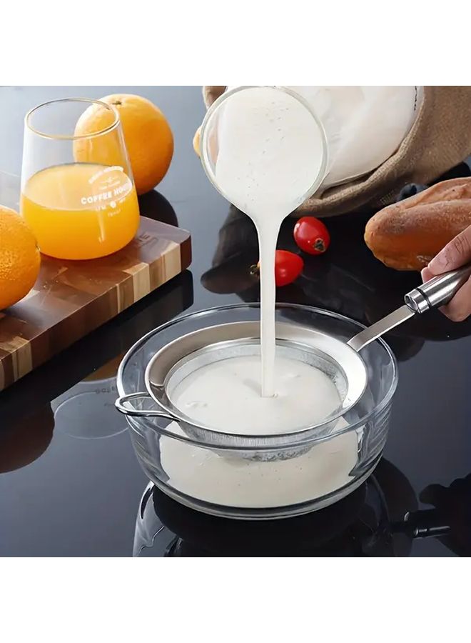 1pc 7.09 Inch Stainless Steel Mesh Strainer With Perforated Spoon Multi Functional Kitchen Sieve For Filtering Flour Juice Loose Leaf Tea And Vegetable Noodles - Image 1