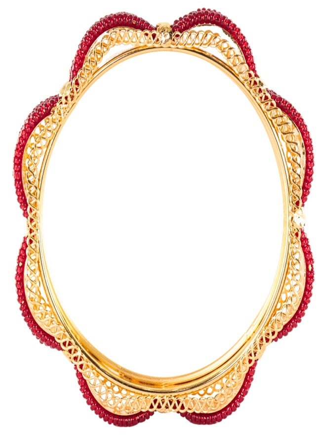 STYOLLO Premium Stunning Looks Kada Set For Women & Girls With Spring Pearls Work | Gold Bangles | Women's Bangles | Diamond Kada | diamond kangan - Set Of 2 (SYL_DC2_19119-Gold-Red-2.8) - Image 3