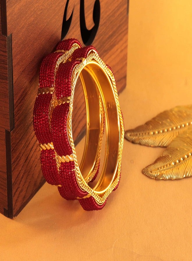 STYOLLO Premium Stunning Looks Kada Set For Women & Girls With Spring Pearls Work | Gold Bangles | Women's Bangles | Diamond Kada | diamond kangan - Set Of 2 (SYL_DC2_19119-Gold-Red-2.8) - Image 5