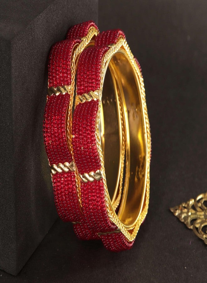 STYOLLO Premium Stunning Looks Kada Set For Women & Girls With Spring Pearls Work | Gold Bangles | Women's Bangles | Diamond Kada | diamond kangan - Set Of 2 (SYL_DC2_19119-Gold-Red-2.8) - Image 4
