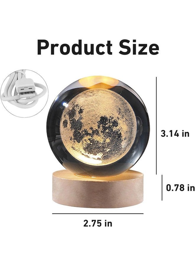 FLYNGO FLYNGO 3D Moon Crystal Ball Night Lamp, Creative Engraved Night Light for Kids Room, USB Table LED Lamp with Woodern Base, Light for Home Office Decoration Birthday Gift (Moon)  - Image 4