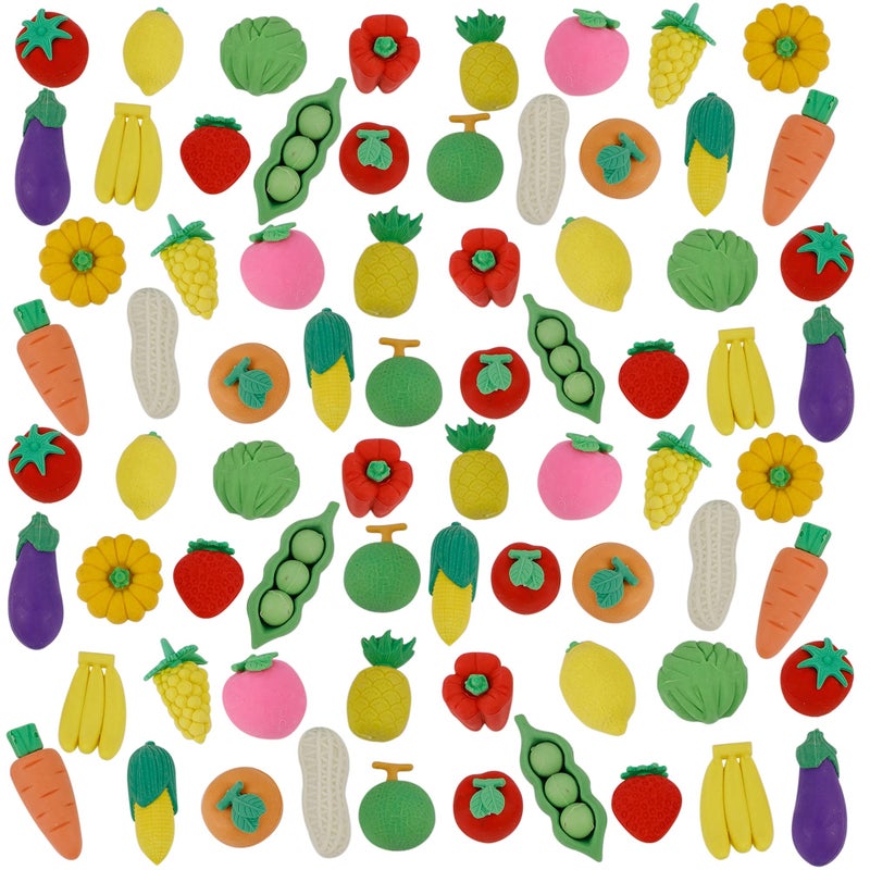 Cllayees 72 Pcs Assorted Fruit Pencil Erasers Toy Set Mini Vegetable Puzzle Erasers Bulk 3D Come Apart Gift for Kids Reward Party Favors Fruit and Vegetable - Image 4