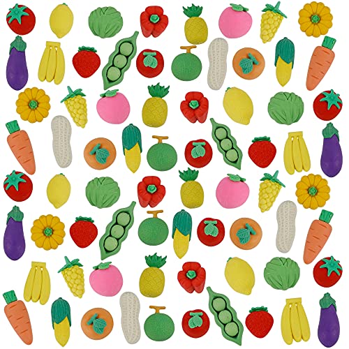 Cllayees 72 Pcs Assorted Fruit Pencil Erasers Toy Set Mini Vegetable Puzzle Erasers Bulk 3D Come Apart Gift for Kids Reward Party Favors Fruit and Vegetable - Image 1