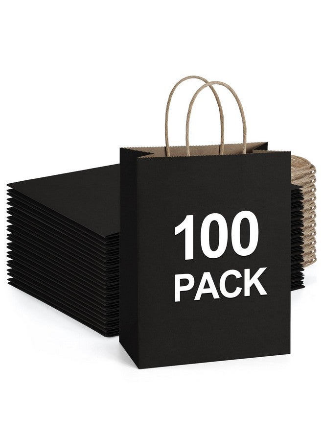 BagDream Recyclable Kraft Paper Gift Bag, 8x4.25x10.5 Inches, 100Pcs, Black, with Handles, Bulk, FSC Compliant, Multipurpose - Image 1