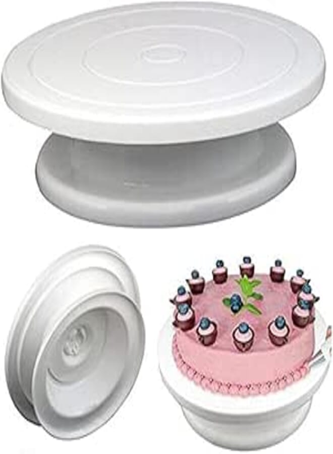 Spaceshoop Generic White: Kitchen Cake Stand Plate Decorating Bakery Supplies Professional Round Rotating Turntable Revolving Baking