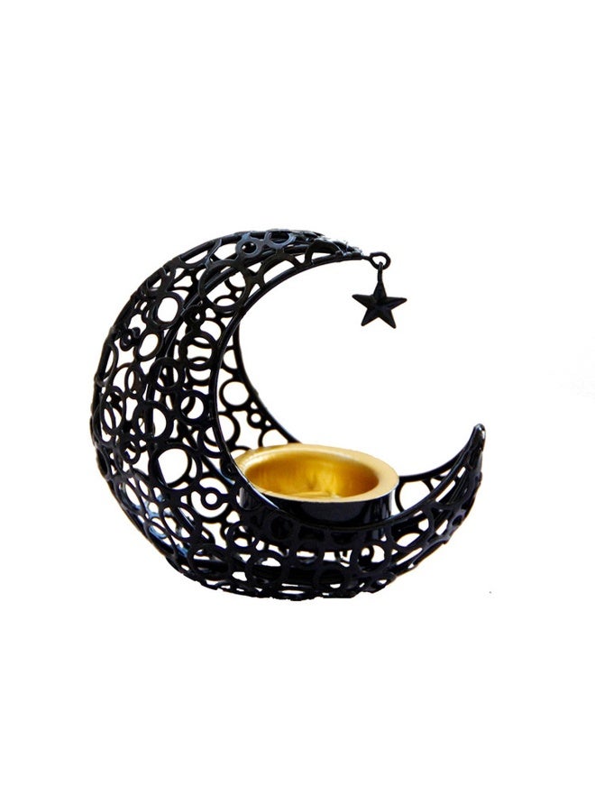 Metal Incense Burner, Crescent Moon & Star Design, Tabletop Aromatherapy for Festivals, Black & Gold - Image 1