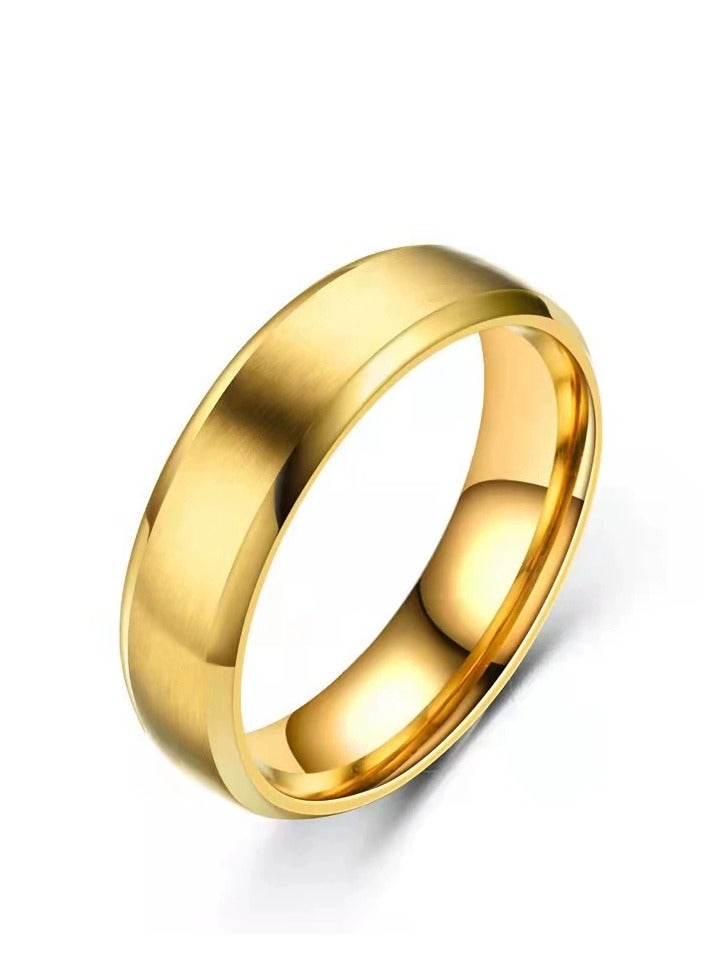 ROMAD Premium Titanium Steel Ring – Beveled Edge, High-Polish Stainless Steel Mirror Finish Band （Gold）