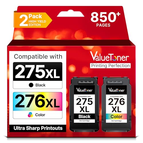 Valuetoner PG-275 XL/CL-276 XL for Canon Ink 275 and 276 275XL 276XL for Canon 275 and 276 Ink Cartridges Work with Pixma TR4720 TS3720 TS3522 TR4722 TS3722 TS3520 TS3700 TR4723 TS3500 TR4700, 2-Pack - Image 1