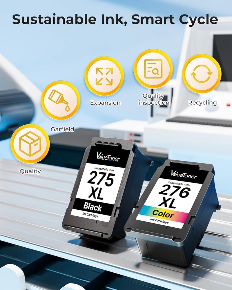 Valuetoner PG-275 XL/CL-276 XL for Canon Ink 275 and 276 275XL 276XL for Canon 275 and 276 Ink Cartridges Work with Pixma TR4720 TS3720 TS3522 TR4722 TS3722 TS3520 TS3700 TR4723 TS3500 TR4700, 2-Pack - Image 5