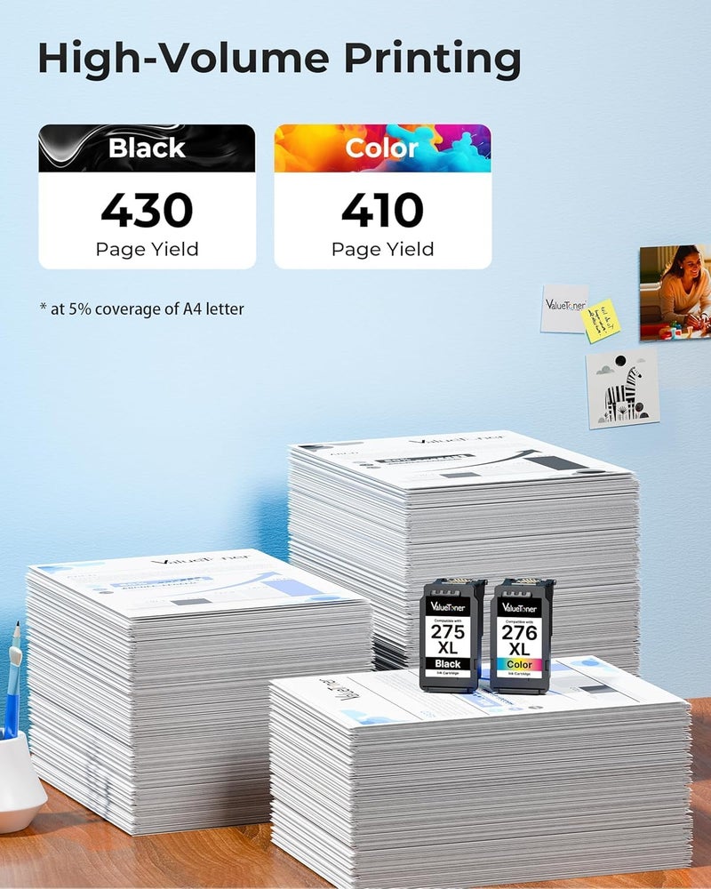 Valuetoner PG-275 XL/CL-276 XL for Canon Ink 275 and 276 275XL 276XL for Canon 275 and 276 Ink Cartridges Work with Pixma TR4720 TS3720 TS3522 TR4722 TS3722 TS3520 TS3700 TR4723 TS3500 TR4700, 2-Pack - Image 3