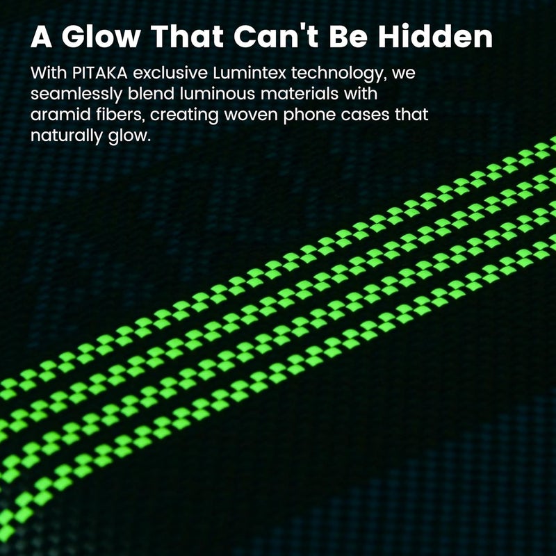 PITAKA for iPhone 16 Pro Max Case Compatible with MagSafe, Thin & Light Case iPhone 16 Pro Max with a Caseless Feel, Glow in The Dark, 1500D Aramid Fiber Woven - Luminous Tactile Woven Case - Image 2