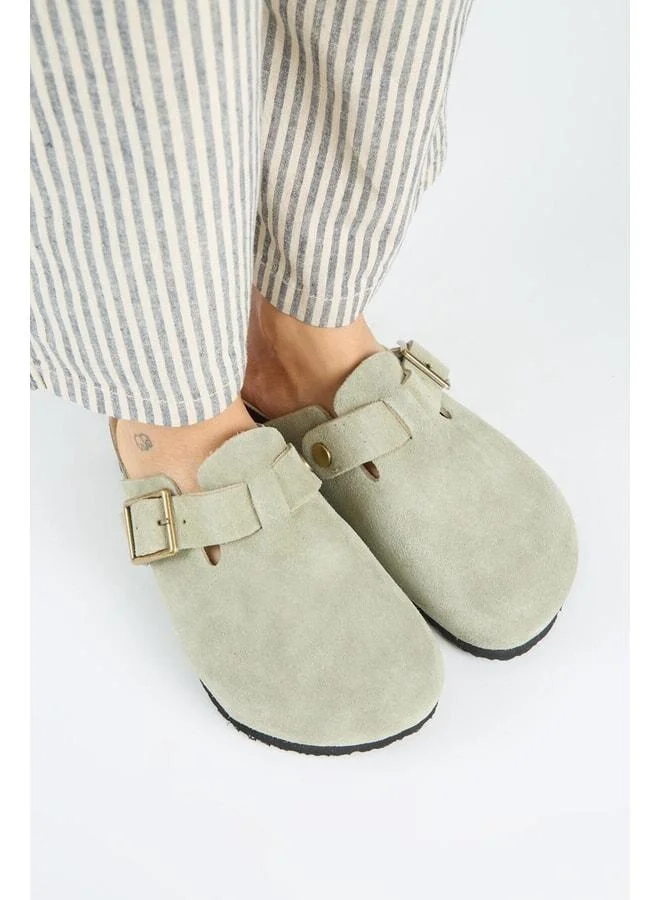 Manijero  Zeta 2 Women's Genuine Leather Belted Buckle Sabo Sea Green Slippers for Women | Best Price UAE