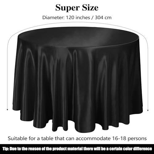 Ruisita 120 Inches Round Satin Tablecloths Black Overlay Round Satin Table Cover Bright Silk Tablecloth Smooth Fabric Tablecloth for Wedding Banquet Table Decoration - Image 2